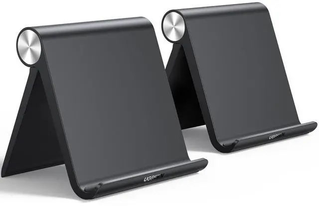 Main image of Tablet Stand Holder for Desk 2 Pack Stand Compatible with iPad 10.2 11 Inch 9.7 Pro Mini 6 5 4 3, Desktop Portable Phone Holder Adjustable Home Office Accessories, Black