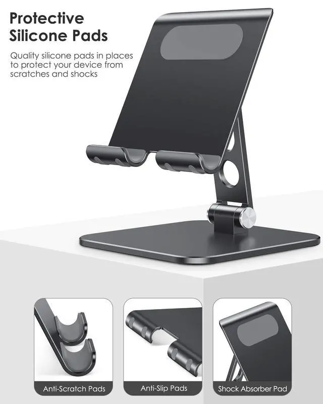 Alt view image 4 of 7 - Upgraded Adjustable Tablet Stand Holder, Heavy Duty Foldable Portable Monitor Stand, Travel Essentials for iPad Pro/Air/Mini, Surface Pro, 4.7''-15.6', Black