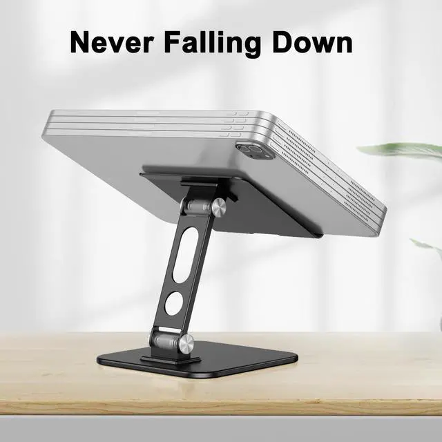 Alt view image 2 of 7 - Upgraded Adjustable Tablet Stand Holder, Heavy Duty Foldable Portable Monitor Stand, Travel Essentials for iPad Pro/Air/Mini, Surface Pro, 4.7''-15.6', Black