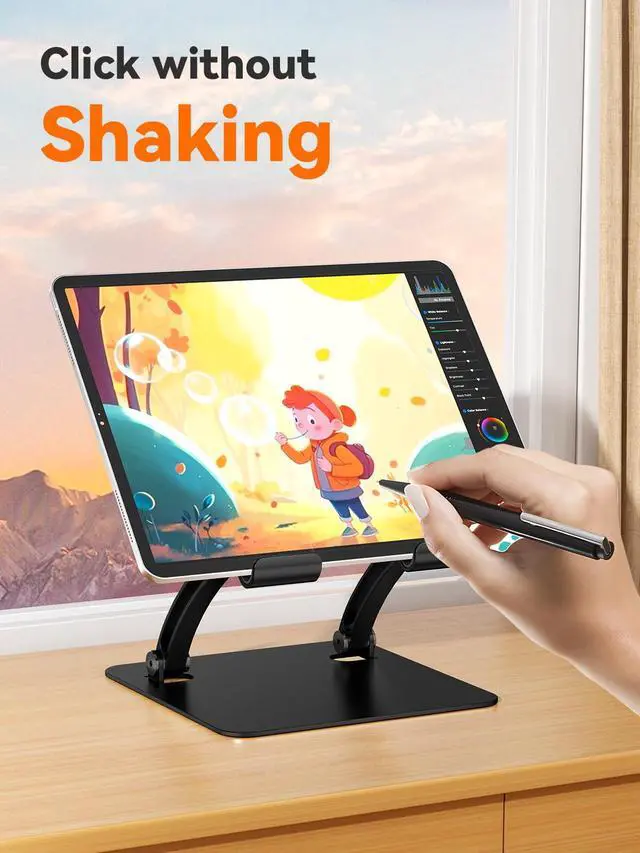 Alt view image 3 of 6 - Tablet Holder Stand, Dual Rod Adjustable Aluminum Desktop Stand, Compatible with 4.7-16.9" iPads, Surface Tablets, Portable Monitor, Kindle and More (Black)
