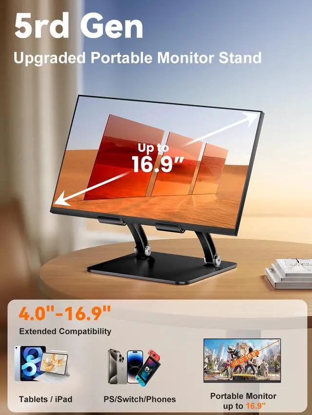 Alt view image 2 of 6 - Tablet Holder Stand, Dual Rod Adjustable Aluminum Desktop Stand, Compatible with 4.7-16.9" iPads, Surface Tablets, Portable Monitor, Kindle and More (Black)