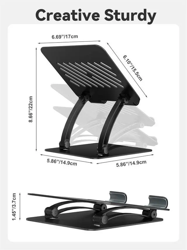 Alt view image 6 of 6 - Tablet Holder Stand, Dual Rod Adjustable Aluminum Desktop Stand, Compatible with 4.7-16.9" iPads, Surface Tablets, Portable Monitor, Kindle and More (Black)
