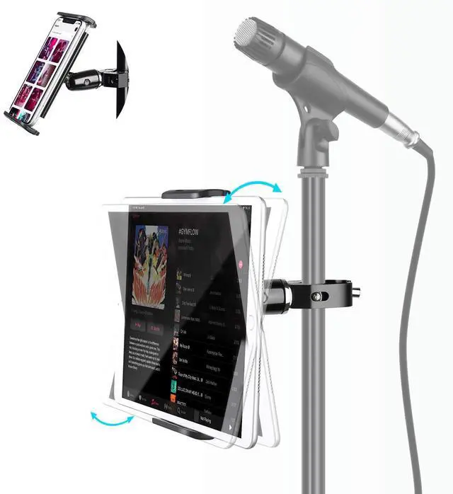 Main image of Metal iPad Holder for Mic Stand, 360° Adjustable Mic Stand Tablet Holder, Aluminum iPad Mount for Music Microphone Stand, Compatible with 4.7-13" Tablets and Cell Phones
