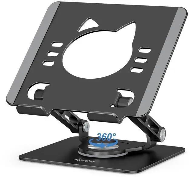 Main image of Tablet Stand 360° Rotating Aluminum Holder, Adjustable, Portable and Foldable Monitors Stand for iPads, Compatible with 4-12.9" Tablets, Ink Black