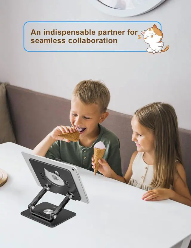 Alt view image 5 of 7 - Tablet Stand 360° Rotating Aluminum Holder, Adjustable, Portable and Foldable Monitors Stand for iPads, Compatible with 4-12.9" Tablets, Ink Black