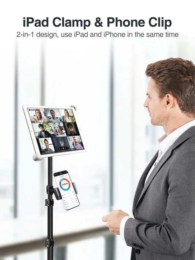 Alt view image 2 of 7 - iPad Tripod Stand, Aluminum Alloy iPad Stand, 360 Rotation Adjustable Height iPad Stand Holder for Floor, Universal Compatible with All 7.9-11 Inch Tablet
