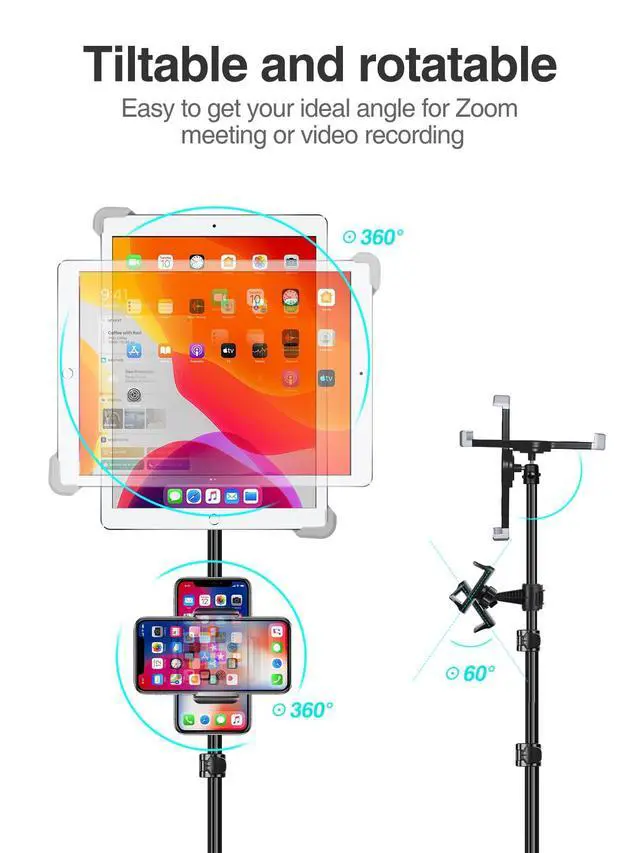 Alt view image 5 of 7 - iPad Tripod Stand, Aluminum Alloy iPad Stand, 360 Rotation Adjustable Height iPad Stand Holder for Floor, Universal Compatible with All 7.9-11 Inch Tablet