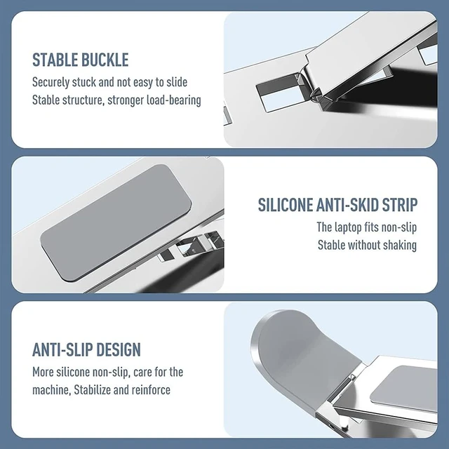 Alt view image 4 of 7 - Laptop Stand for Desk, Adjustable Computer Riser with Dual Layer, Portable Foldable Aluminum Notebook Stand Holder Compatible with 13.3-17.3 inch MacBook Dell HP Lenovo, Silver