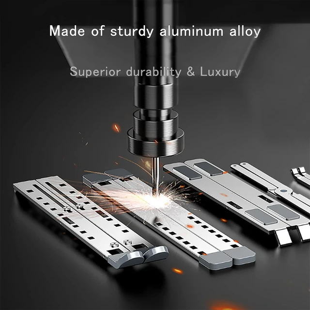 Alt view image 7 of 7 - Laptop Stand for Desk, Adjustable Computer Riser with Dual Layer, Portable Foldable Aluminum Notebook Stand Holder Compatible with 13.3-17.3 inch MacBook Dell HP Lenovo, Silver