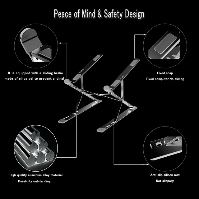 Alt view image 5 of 7 - Laptop Stand for Desk, Adjustable Computer Riser with Dual Layer, Portable Foldable Aluminum Notebook Stand Holder Compatible with 13.3-17.3 inch MacBook Dell HP Lenovo, Silver