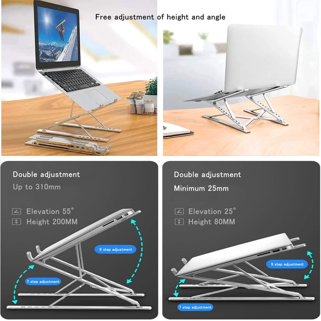 Alt view image 2 of 7 - Laptop Stand for Desk, Adjustable Computer Riser with Dual Layer, Portable Foldable Aluminum Notebook Stand Holder Compatible with 13.3-17.3 inch MacBook Dell HP Lenovo, Silver