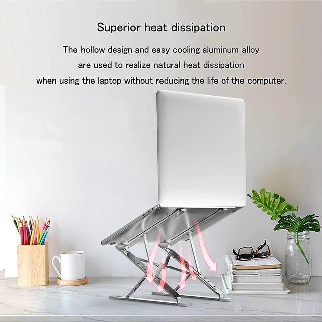 Alt view image 3 of 7 - Laptop Stand for Desk, Adjustable Computer Riser with Dual Layer, Portable Foldable Aluminum Notebook Stand Holder Compatible with 13.3-17.3 inch MacBook Dell HP Lenovo, Silver