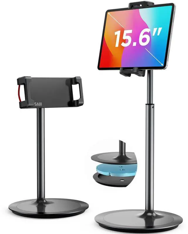 Main image of iPad Stand for Desk - Tablet Holder Extra-Height 360° Rotating Adjustable Aluminum Alloy Cradle for 4.7"-15.6" iPhone Samsung Kindle Portable Monitor (Black)