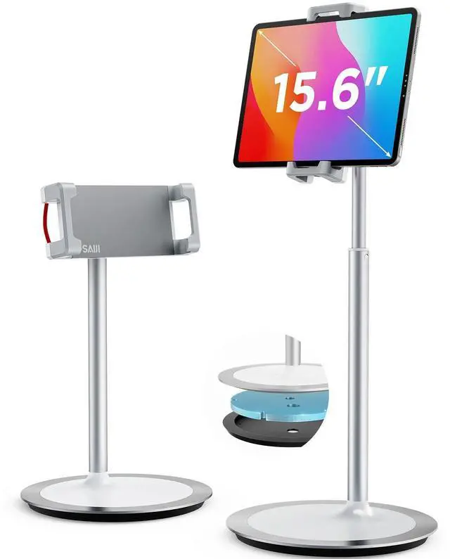 Main image of iPad Stand for Desk - Tablet Holder Extra-Height 360° Rotating Adjustable Aluminum Alloy Cradle for 4.7"-15.6" iPhone Samsung Kindle Portable Monitor (Silver)