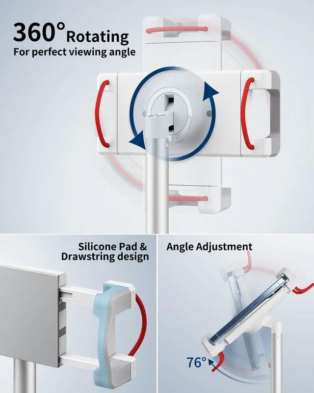 Alt view image 4 of 7 - iPad Stand for Desk - Tablet Holder Extra-Height 360° Rotating Adjustable Aluminum Alloy Cradle for 4.7"-15.6" iPhone Samsung Kindle Portable Monitor (Silver)