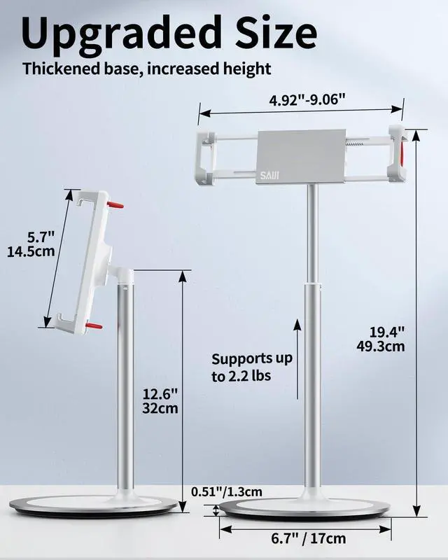 Alt view image 5 of 7 - iPad Stand for Desk - Tablet Holder Extra-Height 360° Rotating Adjustable Aluminum Alloy Cradle for 4.7"-15.6" iPhone Samsung Kindle Portable Monitor (Silver)
