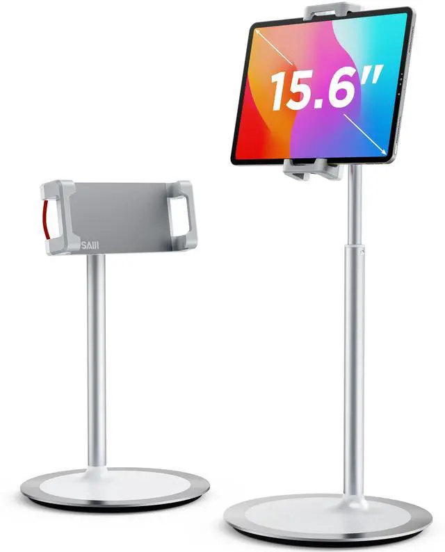 Alt view image 7 of 7 - iPad Stand for Desk - Tablet Holder Extra-Height 360° Rotating Adjustable Aluminum Alloy Cradle for 4.7"-15.6" iPhone Samsung Kindle Portable Monitor (Silver)