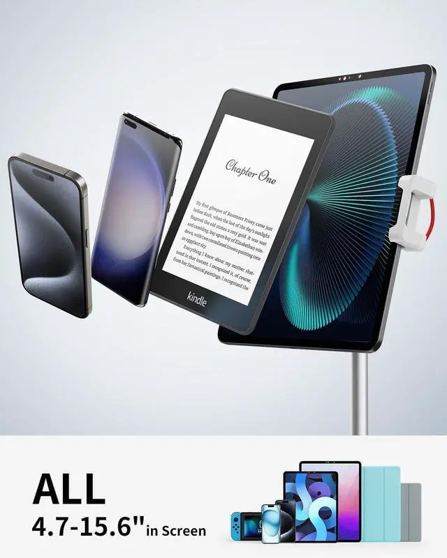 Alt view image 3 of 7 - iPad Stand for Desk - Tablet Holder Extra-Height 360° Rotating Adjustable Aluminum Alloy Cradle for 4.7"-15.6" iPhone Samsung Kindle Portable Monitor (Silver)