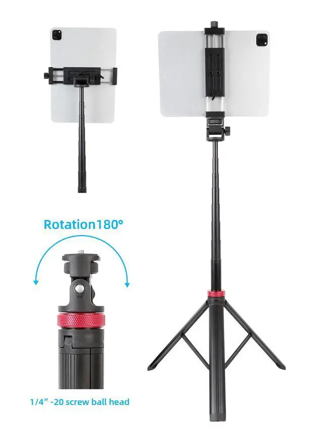 Alt view image 3 of 6 - Portable 81" iPad Tripod Stand, Extendable Aluminum Alloy Travel Tablet Tripod Holder, Compatible with iPad Pro, iPhone, Kindle & All 4.7-12.9" TabletsExtendable Height: 14.4" to 81"