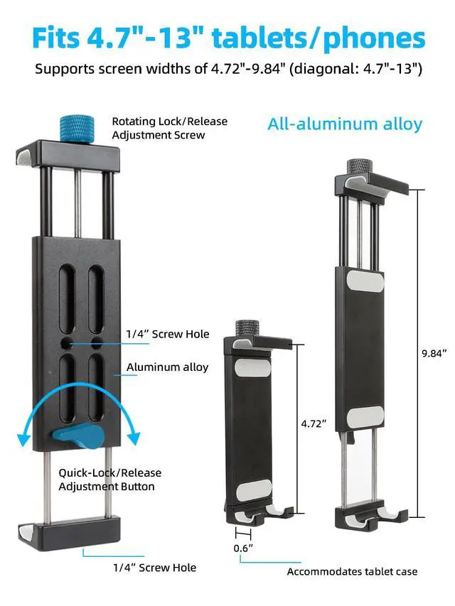 Alt view image 4 of 6 - Portable 81" iPad Tripod Stand, Extendable Aluminum Alloy Travel Tablet Tripod Holder, Compatible with iPad Pro, iPhone, Kindle & All 4.7-12.9" TabletsExtendable Height: 14.4" to 81"