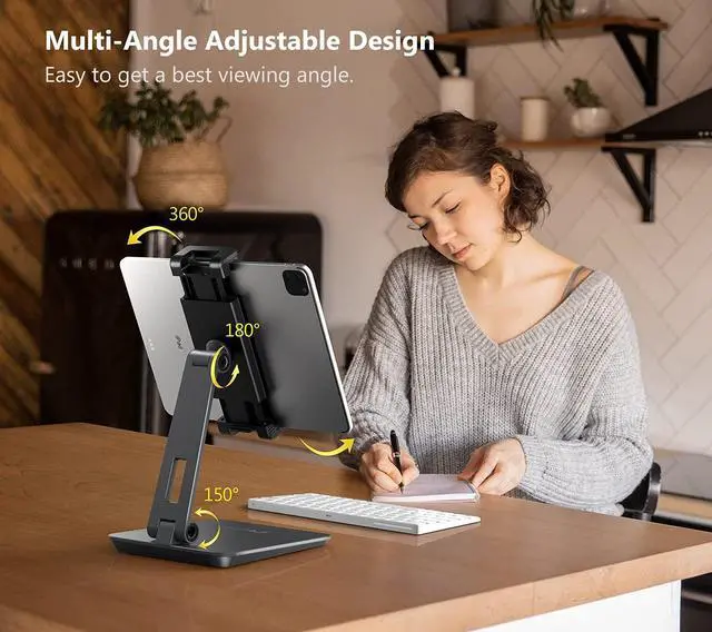 Alt view image 3 of 6 - iPad Holder Stand, Heavy Aluminum Alloy Multi-Angle Foldable Tablet Stand Holder for 4.7''- 13'' Screen Surface Pro Series, iPad Series, Pro, Mini, Air, Samsung Galaxy Tabs and More (Dark Grey)
