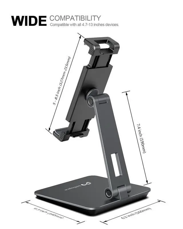 Alt view image 5 of 6 - iPad Holder Stand, Heavy Aluminum Alloy Multi-Angle Foldable Tablet Stand Holder for 4.7''- 13'' Screen Surface Pro Series, iPad Series, Pro, Mini, Air, Samsung Galaxy Tabs and More (Dark Grey)