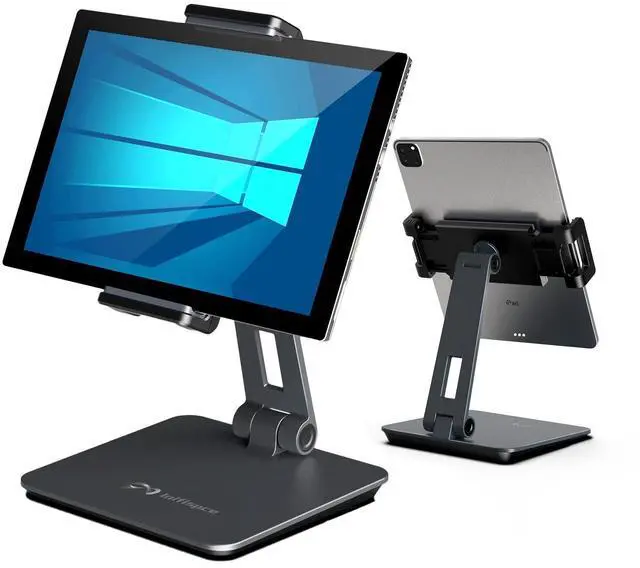 Main image of iPad Holder Stand, Heavy Aluminum Alloy Multi-Angle Foldable Tablet Stand Holder for 4.7''- 13'' Screen Surface Pro Series, iPad Series, Pro, Mini, Air, Samsung Galaxy Tabs and More (Dark Grey)