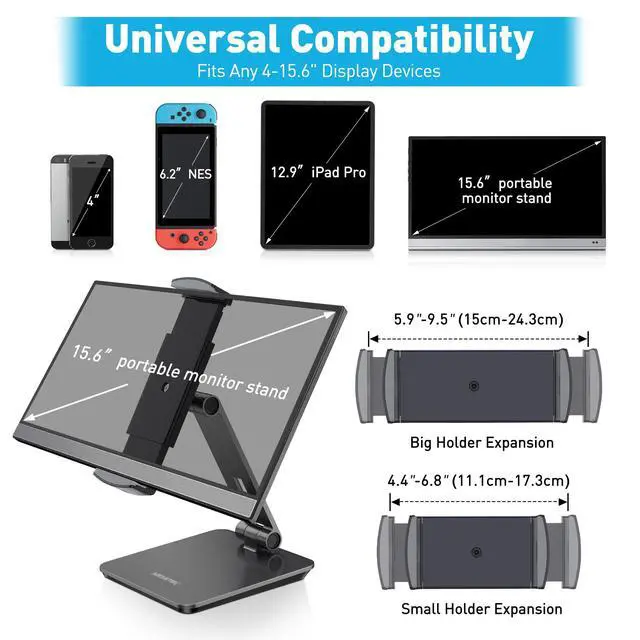 Alt view image 2 of 7 - Business Kiosk Aluminum Tablet iPad Stand, 360° Swivel Tablet & Phone Holders for Any 4"-15.6" Display Tablets/Cell Phones/Portable Monitor, Sturdy for Store POS Office (Grey)