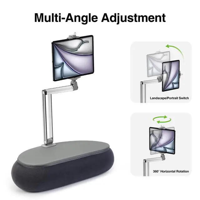 Alt view image 4 of 7 - Tall Tablet Pillow Stand, Long Arm Adjustable Kindle Pillow Holder for Reading in Bed, 360°Rotation iPad Stand for Lap Compatible with 6 - 13 iPad Air Mini Pro iPhone Kindle Cell Phone