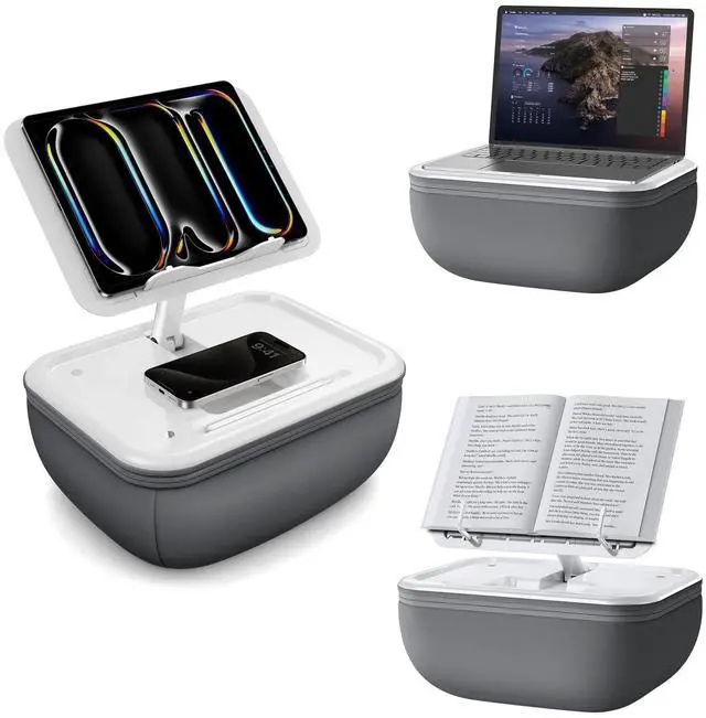 Main image of Adjustable iPad Pillow Stand for Lap, Soft Cushion Lap Beanbag Tablet Pillow Stand, Tablet Holder for Lap Bed Couch, Pillow Pad for Tablet or iPad, E-Reader, Books and 4-15.6'' Devices, Grey