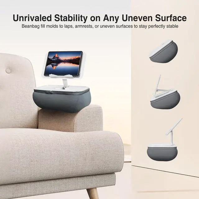 Alt view image 4 of 7 - Adjustable iPad Pillow Stand for Lap, Soft Cushion Lap Beanbag Tablet Pillow Stand, Tablet Holder for Lap Bed Couch, Pillow Pad for Tablet or iPad, E-Reader, Books and 4-15.6'' Devices, Grey