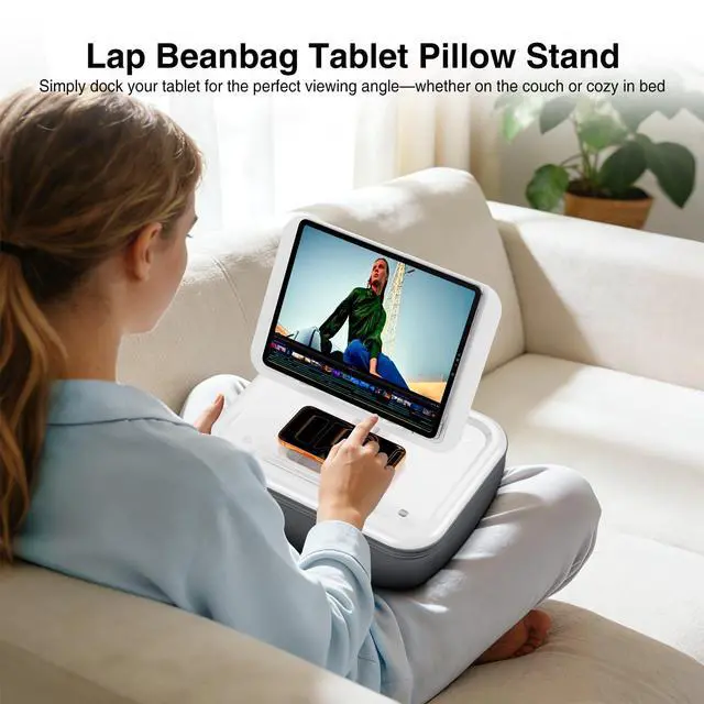 Alt view image 2 of 7 - Adjustable iPad Pillow Stand for Lap, Soft Cushion Lap Beanbag Tablet Pillow Stand, Tablet Holder for Lap Bed Couch, Pillow Pad for Tablet or iPad, E-Reader, Books and 4-15.6'' Devices, Grey