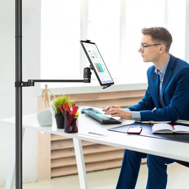 Alt view image 7 of 7 - 12in Extra Long Arm iPad Mic Stand Mount, 360° Adjustable iPad Holder for Mic Stand, Tablet Holder for Microphone & Cymbal & Drum, Tablet Music Mount Fit 4.7-13in Devices