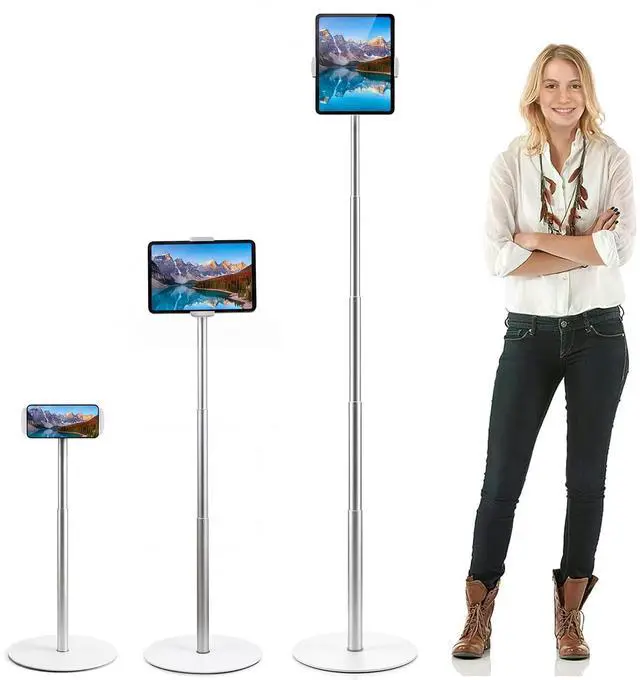 Main image of Heavy-Duty iPad Floor Stand - 66.1" Height-Adjustable Universal Tablet Holder, Overhead Bed Stand Fits 4.7-12.9" iPad Pro/Air/Mini, Kindle & Cell Phones