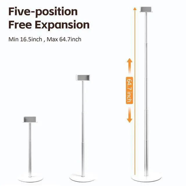 Alt view image 2 of 7 - Heavy-Duty iPad Floor Stand - 66.1" Height-Adjustable Universal Tablet Holder, Overhead Bed Stand Fits 4.7-12.9" iPad Pro/Air/Mini, Kindle & Cell Phones