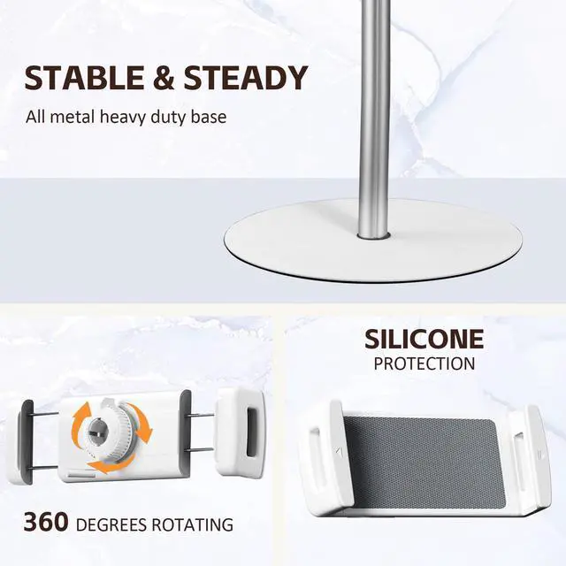 Alt view image 7 of 7 - Heavy-Duty iPad Floor Stand - 66.1" Height-Adjustable Universal Tablet Holder, Overhead Bed Stand Fits 4.7-12.9" iPad Pro/Air/Mini, Kindle & Cell Phones