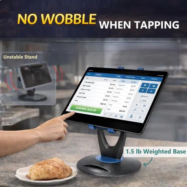 Alt view image 2 of 6 - Heavy Base Tablet Stand for POS & Desk Ultra Stable, No Wobble When Tapping, 360° Rotation with Handle, Ergonomic Eye-Level Viewing for iPad & Tablets