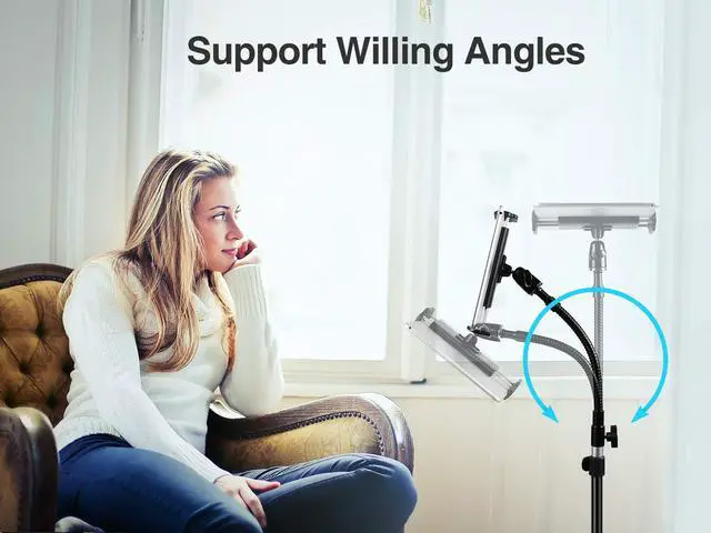 Alt view image 5 of 7 - Metal iPad Tripod Stand & Adjustable 72 Gooseneck Tablet Floor Holder, Heavy Duty Aluminum iPad Floor Stand for Pro 12.9 11, Mini, Air, iPhone and 4.7-12.9" Tablets Cell Phones
