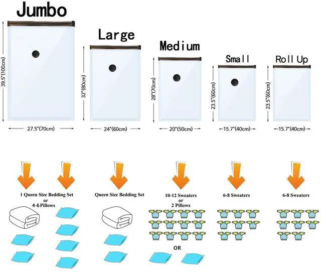 Alt view image 3 of 7 - Vacuum Seal Bags for Clothing Travel & Home Storage, Travel Vacuum Bags with Pump,Space Saver for Blankets, Comforters, Pillows, Clothes,24 Combo with Electric Pump