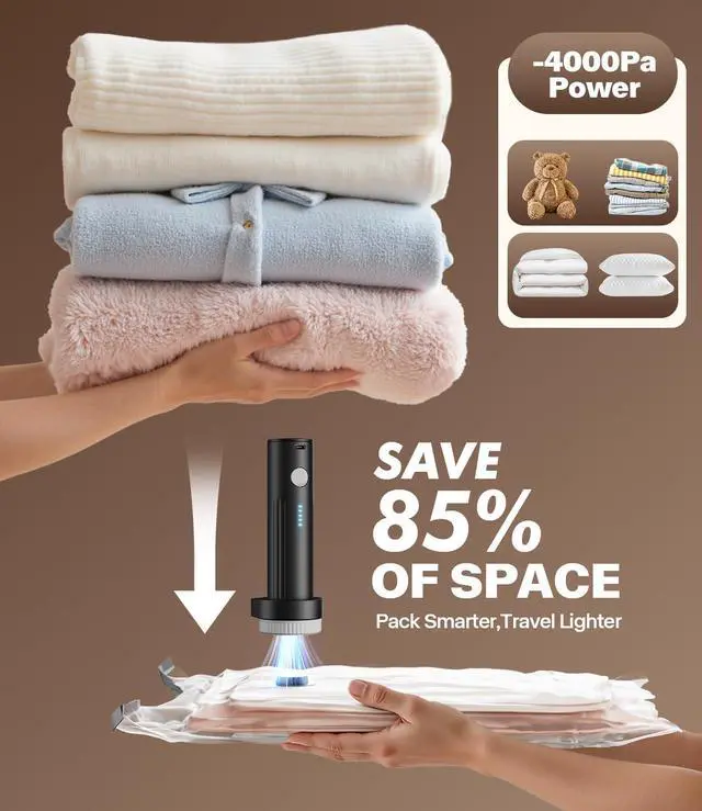 Alt view image 3 of 6 - vacuum seal bags for clothing with pump - for Travel, Moving, College & Home Storage, 15 Pack with Rechargeable Electric Pump, 5 Jumbo & 5 Large & 5 Medium