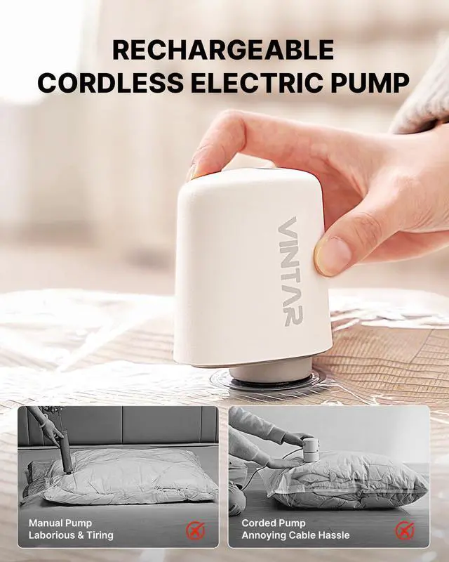 Alt view image 5 of 7 - Cordless Electric Travel Vacuum Pump for Vacuum Storage Bags, VINTAR Portable Vacuum Sealer for Clothes, USB Rechargeable Air Pump for Compression Clothing Blanket Luggage (Storage Bag Not Included)