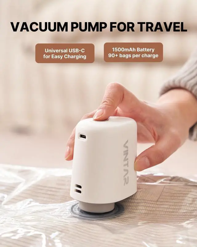 Alt view image 3 of 7 - Cordless Electric Travel Vacuum Pump for Vacuum Storage Bags, VINTAR Portable Vacuum Sealer for Clothes, USB Rechargeable Air Pump for Compression Clothing Blanket Luggage (Storage Bag Not Included)