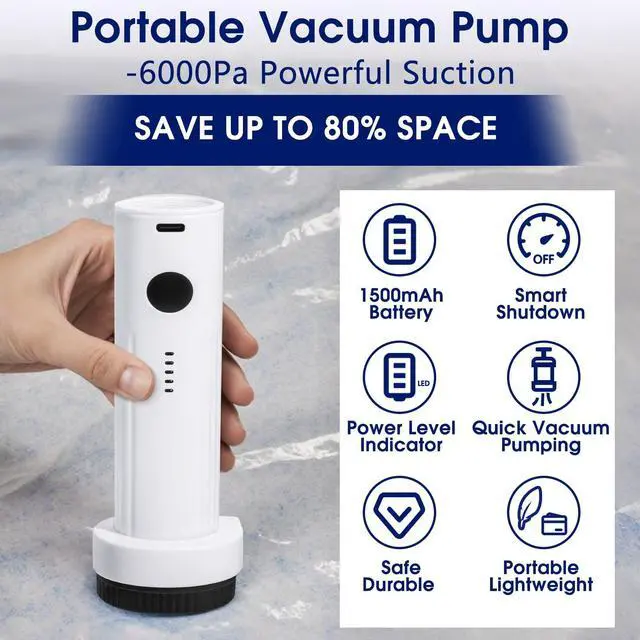 Alt view image 3 of 6 - 6.0Kpa Cordless Electric Vacuum Pump for Storage Bags, USB Rechargeable Portable Vacuum Sealer for Travel Air Pump Compression Bag Pumps for Clothes Blankets Bedding, Black (No bags)