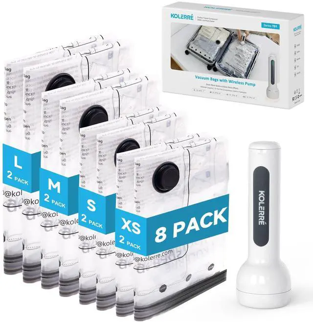 Main image of Travel Vacuum Bags with 2026 Lastest Wireless Pump, 8 Pack-4 Sizes Space Saver Vacuum Storage Bags for Luggage and Suitcase, Compression Bags for Packing, Vacuum Seal Bags for Clothing Travel