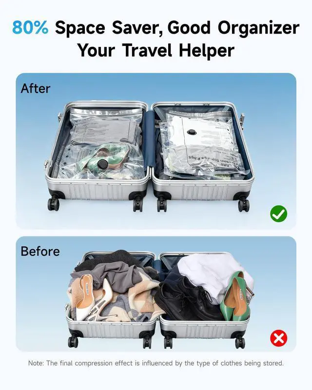 Alt view image 3 of 7 - Travel Vacuum Bags with 2026 Lastest Wireless Pump, 8 Pack-4 Sizes Space Saver Vacuum Storage Bags for Luggage and Suitcase, Compression Bags for Packing, Vacuum Seal Bags for Clothing Travel