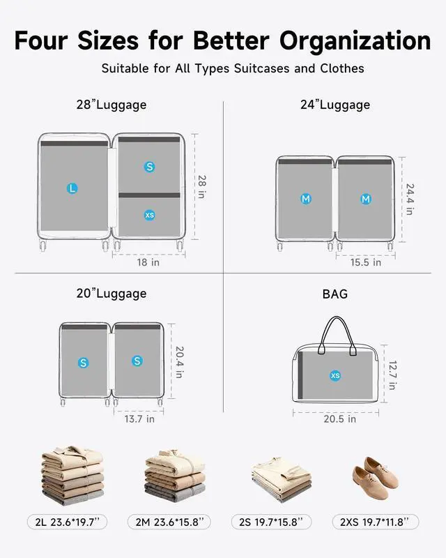 Alt view image 4 of 7 - Travel Vacuum Bags with 2026 Lastest Wireless Pump, 8 Pack-4 Sizes Space Saver Vacuum Storage Bags for Luggage and Suitcase, Compression Bags for Packing, Vacuum Seal Bags for Clothing Travel