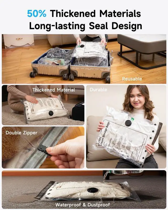 Alt view image 5 of 7 - Travel Vacuum Bags with 2026 Lastest Wireless Pump, 8 Pack-4 Sizes Space Saver Vacuum Storage Bags for Luggage and Suitcase, Compression Bags for Packing, Vacuum Seal Bags for Clothing Travel