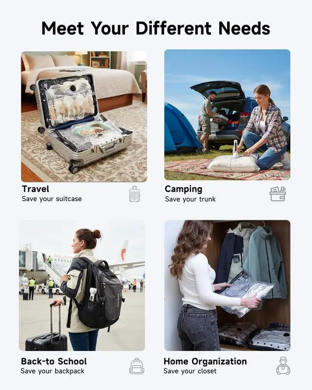 Alt view image 7 of 7 - Travel Vacuum Bags with 2026 Lastest Wireless Pump, 8 Pack-4 Sizes Space Saver Vacuum Storage Bags for Luggage and Suitcase, Compression Bags for Packing, Vacuum Seal Bags for Clothing Travel