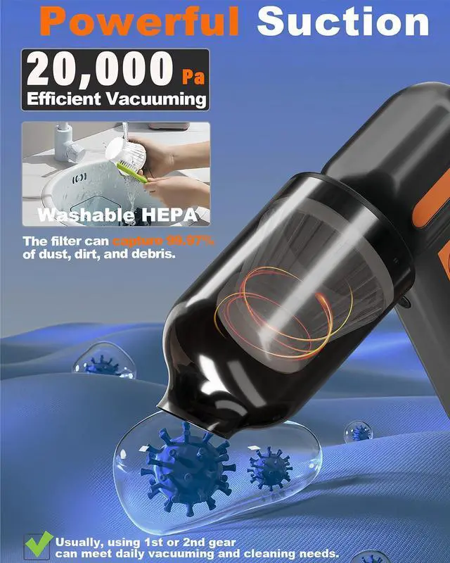 Alt view image 2 of 7 - Powerful 2-in-1 Compressed Air Duster & Handheld Car Vacuum Cleaner with LED Light & 4-Gear Adjustable 150KRPM Brushless Motor, Rechargeable Cordless Mini Blowe for Car, Home, PC (2-in-1 Black)