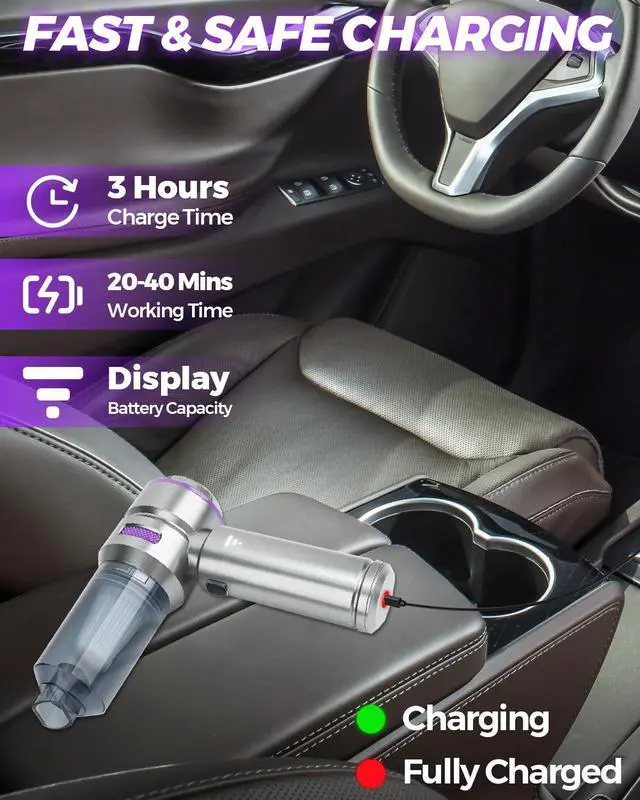 Alt view image 2 of 7 - Car Vacuum Portable Cordless, Handheld Car Vacuum 16000PA High Power 4 in 1 with Dust Collection Filter Multi Nozzles Brushless Motor Type-C Charge for Home Office Keyboards Pet Hair